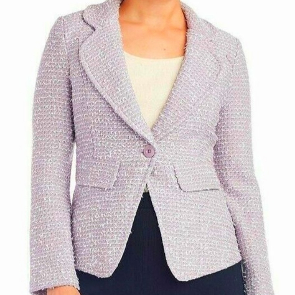 St. John Wisteria Knit Sweater Blazer Jacket Lavender & White Women's Sz 10